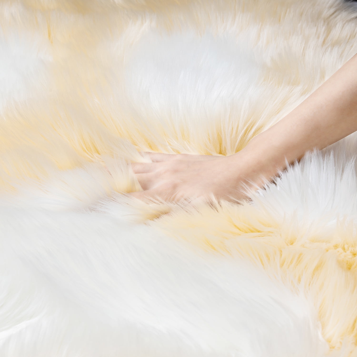 Phantoscope Ultra Soft Faux Sheepskin Fur Cat Paw Rug, Fluffy Non-Slip Area Rug, Orange Yellow with White, 2 x 3 ft