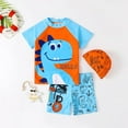 thumbnail image 1 of Uccdo 3Pcs Toddler Boys Girls Rashguard Swimsuits Bathing Suit, Kids Short Sleeve Cartoon Print Shirts + Trunks + Swim Hat Swimwear Set 1-7Y, 1 of 7