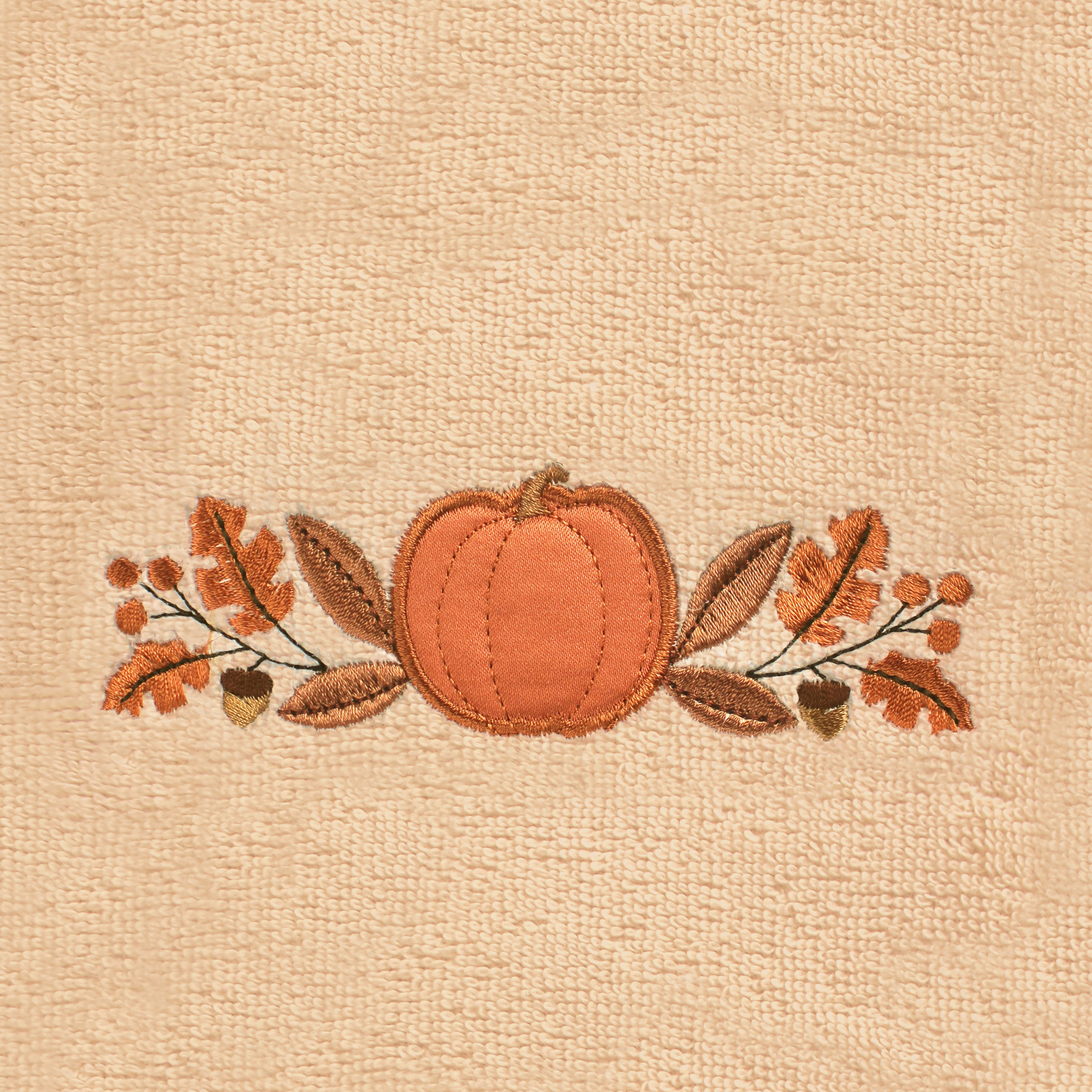 Linum Home Textiles Harvest Bounty - Embroidered Luxury Turkish Cotton Hand Towel, Sand Beige