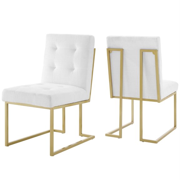 Ergode Privy Gold Stainless Steel Upholstered Fabric Dining Accent Chair Set of 2 - Gold White
