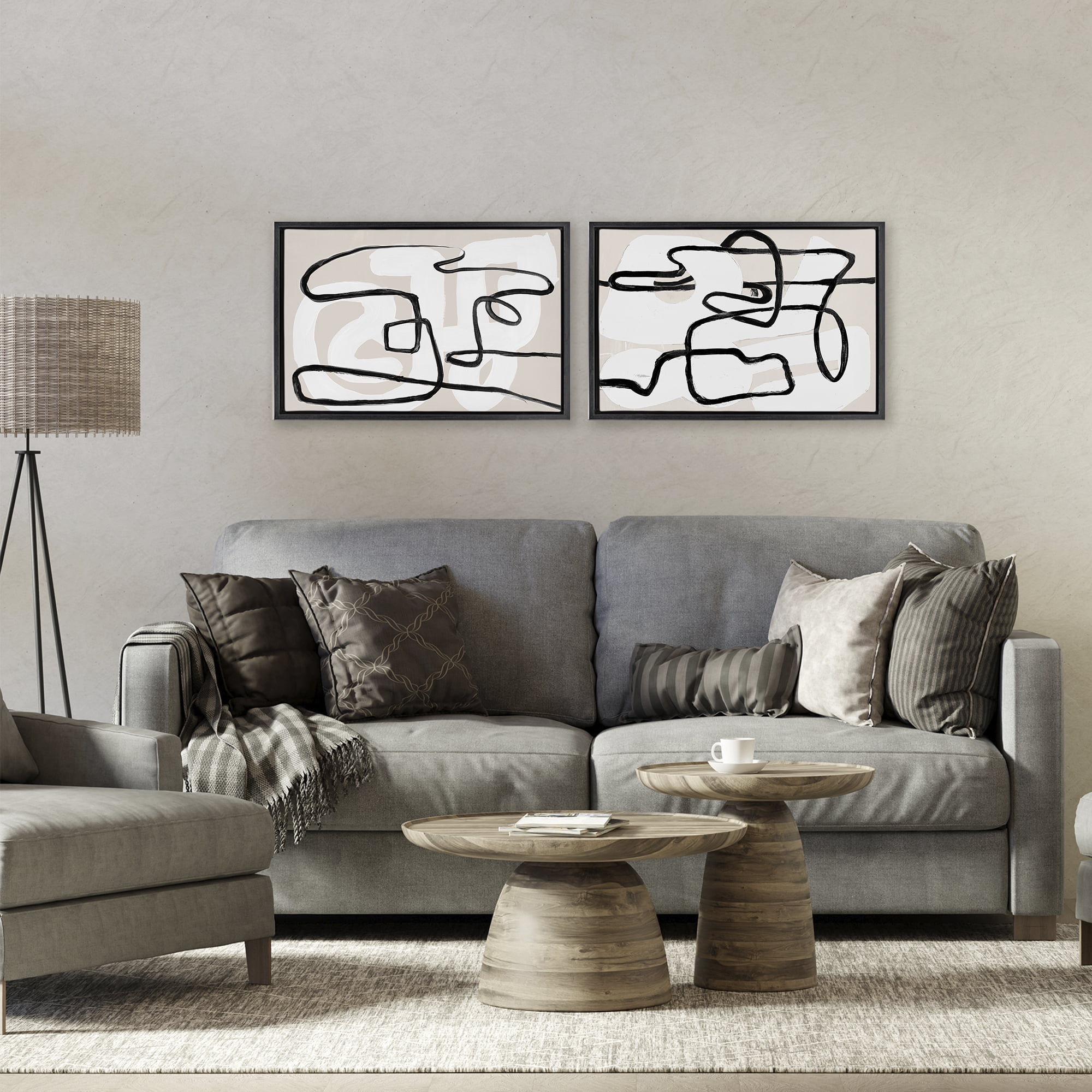 Stupell Industries Neutral Twists & Turns 2 Piece Black Framed Floater Canvas Set, design by Lanie Loreth