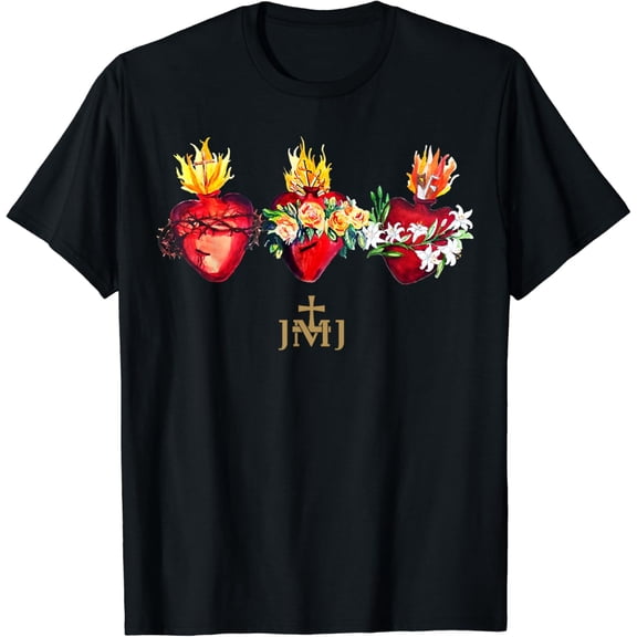 Three Sacred Hearts Of Christ Mary Joseph Jmj Catholic T-Shirt