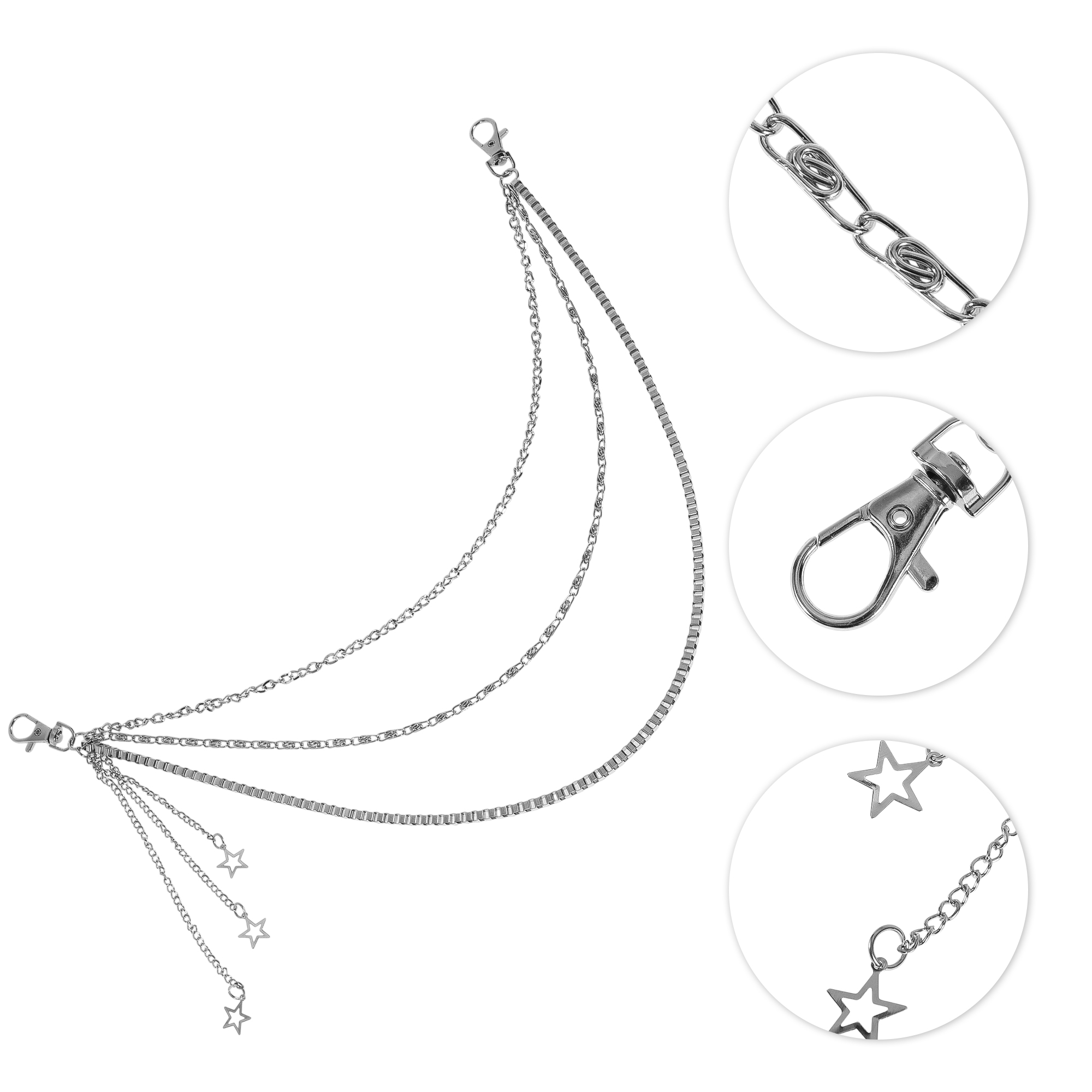 Unique Bargains Three-Layer Star Charm Adjustable Waist Belt Silver Tone 1 Pc