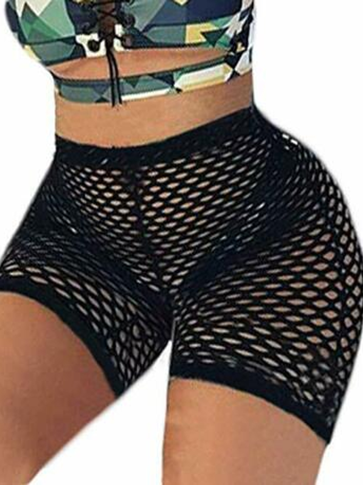 high waisted fishnet shorts
