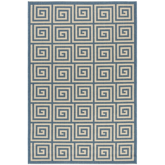SAFAVIEH Beach House Edmon Geometric Indoor/Outdoor Area Rug Cream/Blue, 3' x 5'