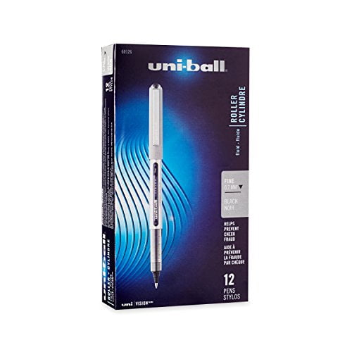 Uni-ball Uniball Vision Rollerball Pens Fine Point 0.7mm Black 12 Count Gel Ink 