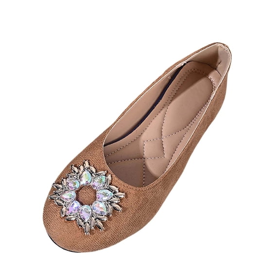 Hurxie Women's Flats, Foldable Ballet Flats for Women, Fashion Buckle Round Toe Comfort Light Weight Slip-On Dress Shoes Brown 7