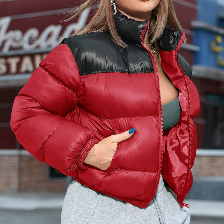 ShomPort Womens Cropped Puffer Jackets Stand Collar Color ShomPort Womens Cropped Puffer Jackets Stand Collar Color