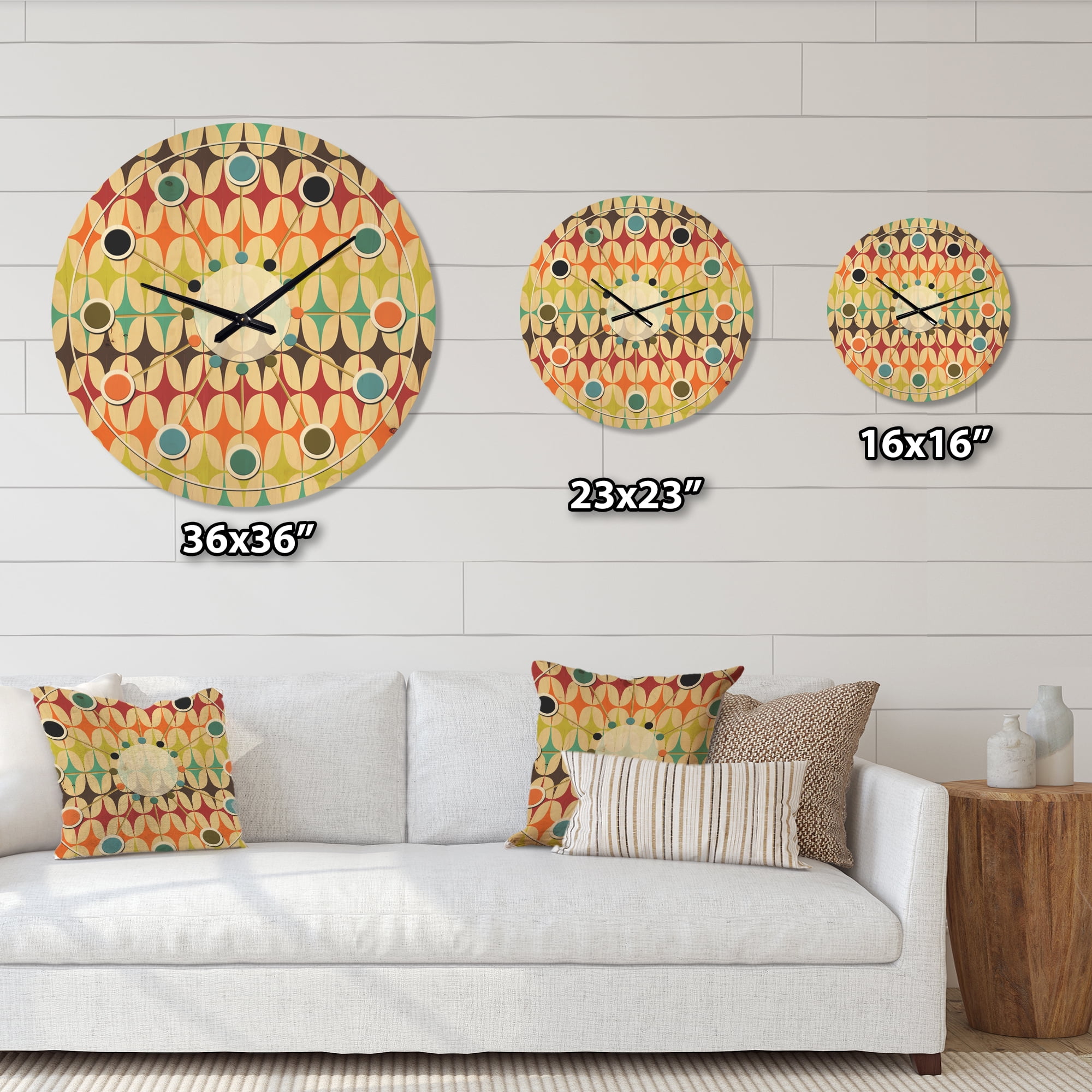 Designart 'Abstract Retro Geometric Pattern Design V' Mid-Century Modern Wood Wall Clock