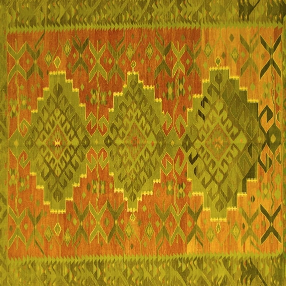 Ahgly Company Indoor Square Oriental Yellow Traditional Area Rugs, 4' Square