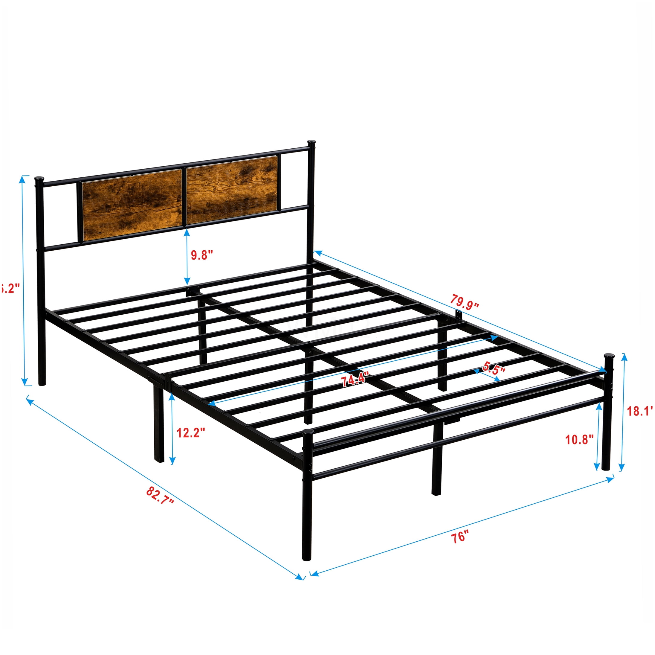 King Size Metal Platform Bed Frame with Headboard, 10.8" Underbed Storage, Heavy Duty 550lbs Support, No Box Spring Needed, Modern Bedroom Furniture