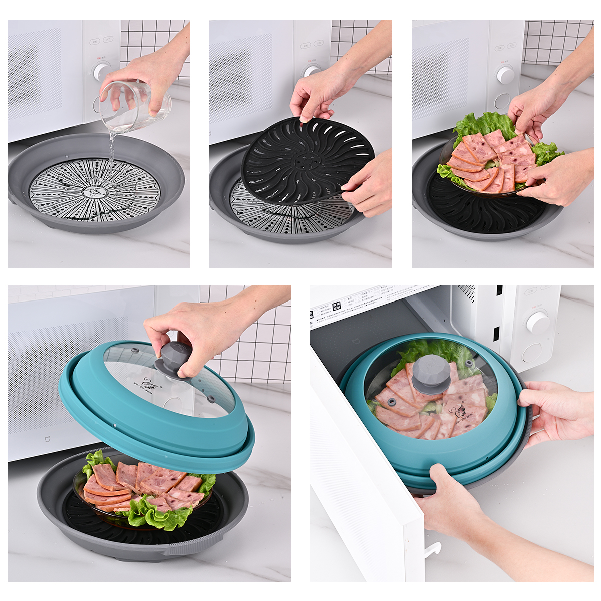 Steam Case Bowl Microwave Silicone Vegetable Steamer Oven Roaster Box with  Lid Kitchen Gadget, L 