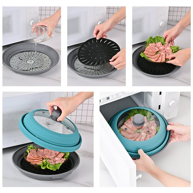 Vented Collapsible Silicone and Glass Microwave Plate Cover