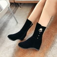 thumbnail image 5 of Fesfesfes Black Platform Boots for Women Inner Height Winter Wedge Heel Casual Short Suede Small 9.5(43), 5 of 9
