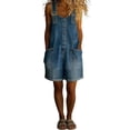 thumbnail image 3 of VBVC Women's Adjustable Straps Denim Short Overalls , Summer Button Down Overalls For Women , Ladies' Rolled Hem Denim Overalls with Pockets,Blue,S-3XL, 3 of 7