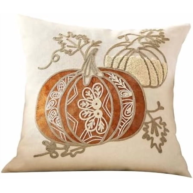 Autumns Cushion Cover Autumns Decorative Embroidery Velvet Cover Cushion Cover Maple Leaves Pumpkin Cushion For Sofa Garden Living Room Bedroom Decoration