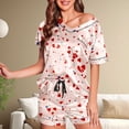 thumbnail image 2 of Womens Pajama Set Casual Valentine'S Day Silk Set Satin Camisole V Neck Top And Shorts Sleepwear Fall Fashion, 2 of 3