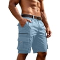 thumbnail image 2 of Domzest Cargo Shorts for Men Elastic Waisted Keen Length Shorts Tactical Cotton Twill with Multi Pockets for Hiking Golf Work Outdoor(No Belt) Light Blue L, 2 of 5