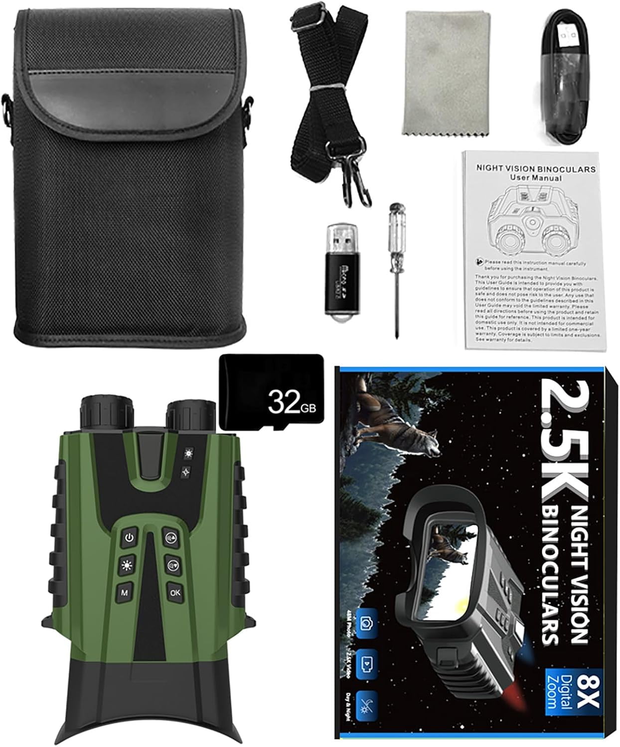 Digital Night Vision Binoculars for Adults,3.0 Inch Infrared Night Vision Goggles,Includes Photo Mode,Video Mode,Playback Mode,Can Be Mounted On A Tripod,Green