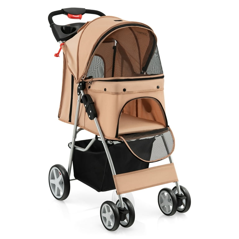 FOLDING PET CARRY 20kg未満対応 Gymax Folding Pet Stroller, 4-Wheel Travel Carrier, Storage Basket