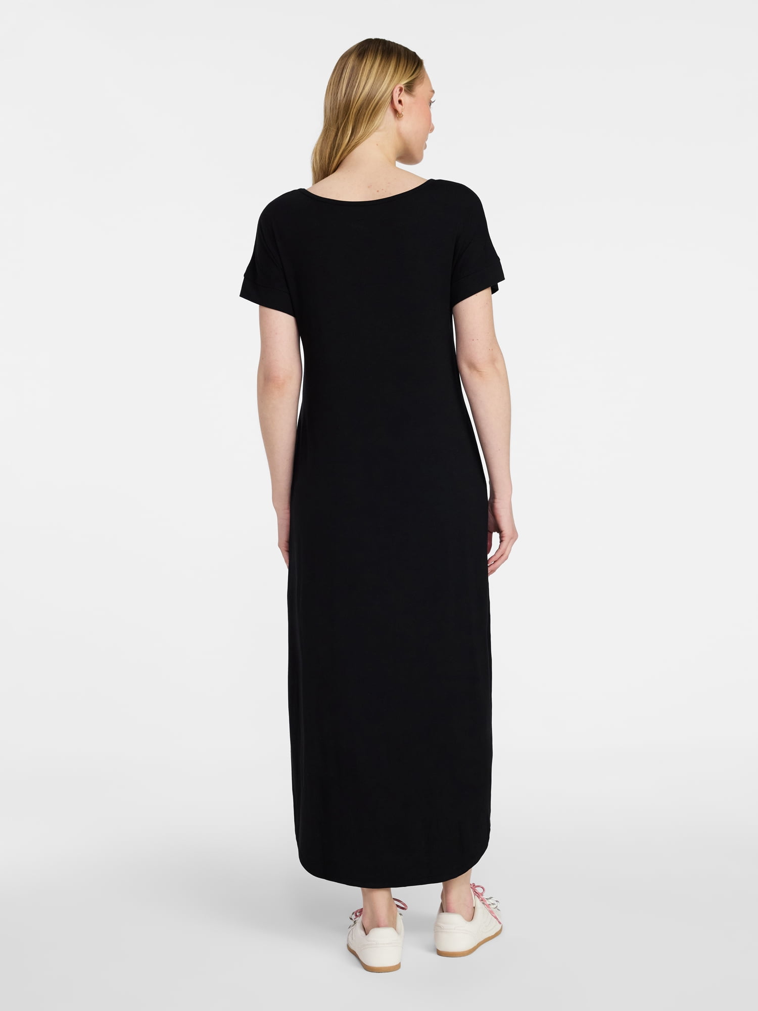 Time and Tru Women's T-Shirt Maxi Dress with Short Sleeves, Sizes XS-XXXL