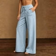 thumbnail image 5 of Ailaofu Women's Summer Striped Wide Leg Pants Drawstring Elastic Waist Casual Palazzo Trousers with Pockets Lightweight Loose Beach Pants for Vacation, 5 of 7