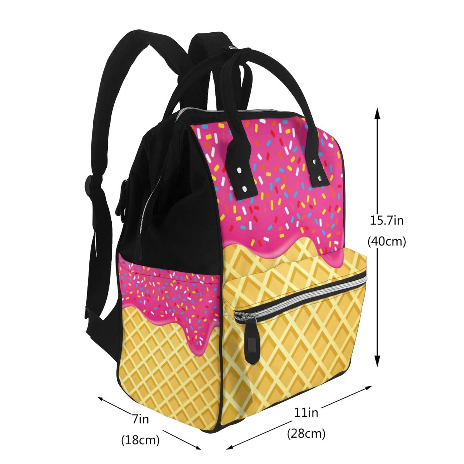 Ratiio Red Ice Cream Mummy Backpack - Waterproof Twill Canvas, Large Capacity Diaper Bag with Multiple Pockets and Adjustable Straps