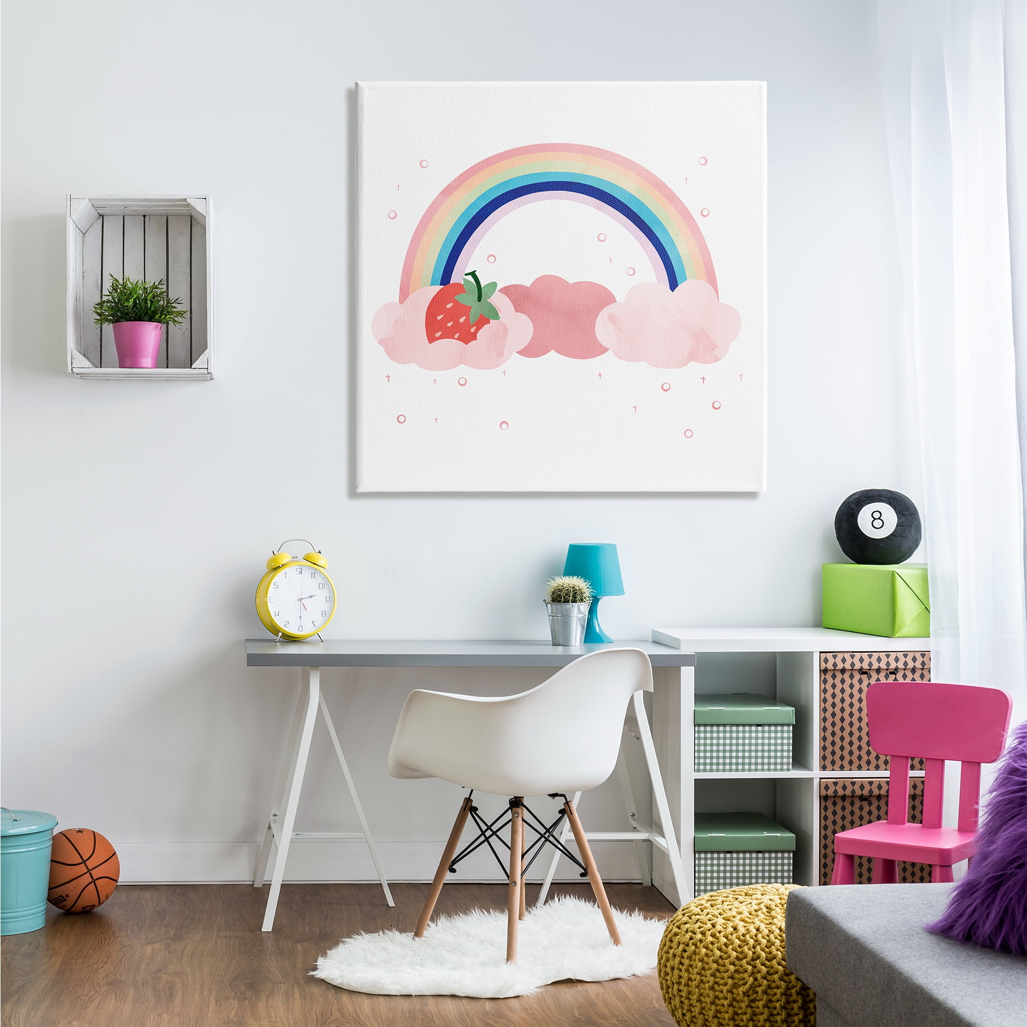 Stupell Industries Strawberry and Rainbow Pink Cloud Polka Dots, 36 x 36, Designed by Ziwei Li