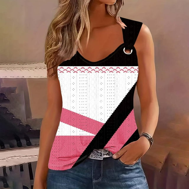 IROINID Camisoles Grande Taille pour Femmes, Haut Sans Manches à Col en V Dégradé pour Femmes Rose P