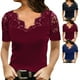 thumbnail image 2 of Camisa de encaje,Blusa de encaje con cuello en V informal para mujer Tops de encaje de moda Estética elegante, 2 of 6