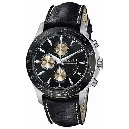 Gucci G-Timeless YA126215 Automatic Chronograph Black Leather Strap Men's Watch