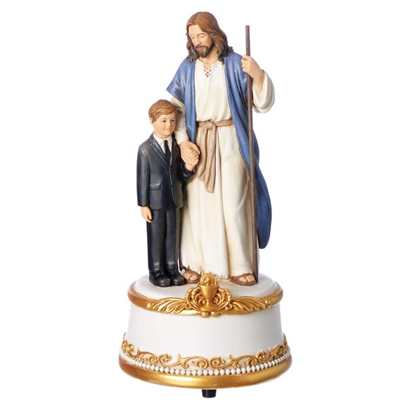 Joseph's Studio de Roman – Figura de Jesús con niño Primera Comunión 7.5 pulgadas de alto resina musical y piedra mesa o escritorio colección decorativa duradera de larga duración