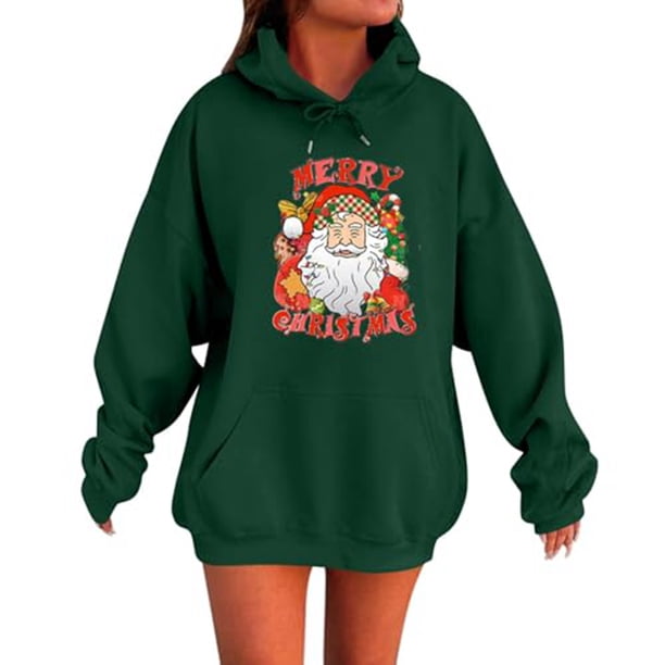 WILLBEST Sudadera Navideña con Capucha para Mujer Sudadera Elegante con Estampado Navideño y Capucha para Las Fiestas XX-Grande