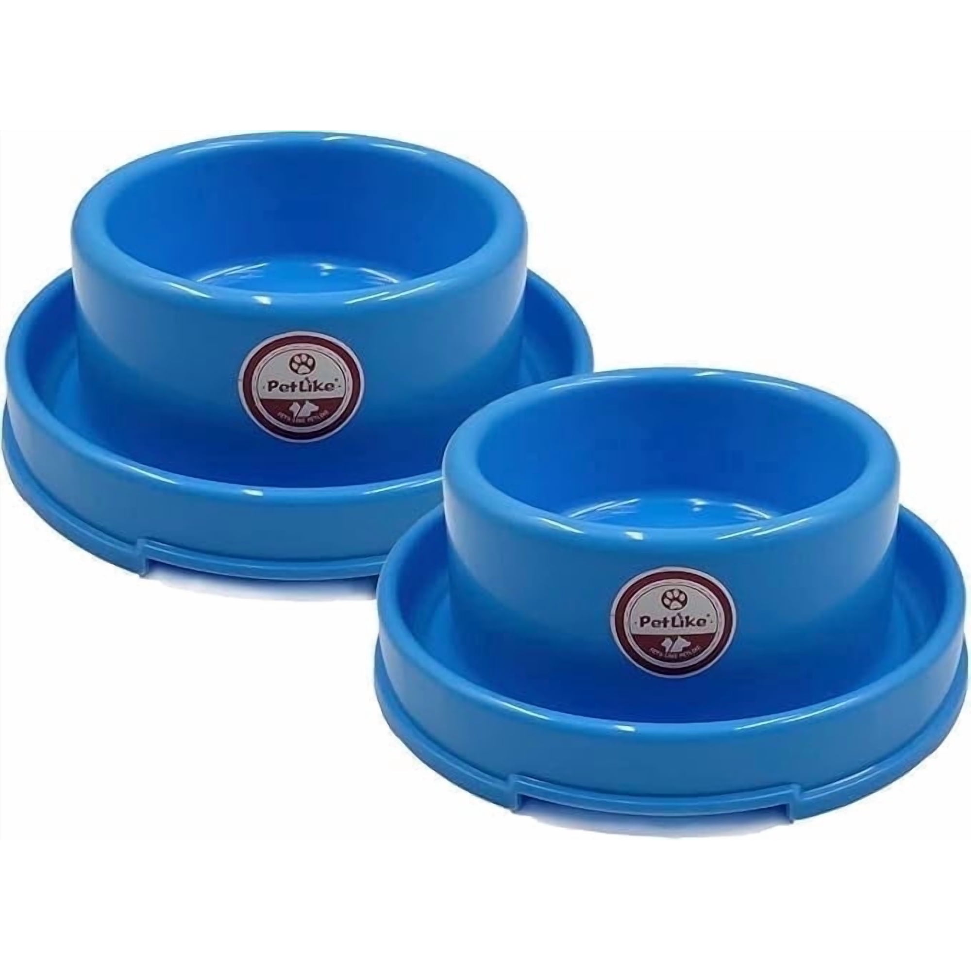 PetLike 2 Pack No Spill Pet Bowls. Moat Design Non-Skid Food & Water Bowls for Cats, Puppies, Small & Medium Dogs (Blue)