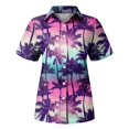 thumbnail image 6 of Huresd Hawaiian Shirts for Women Palm Tree Button Down Short Sleeve Holiday Tropical Blouse Light Purple XL, 6 of 6