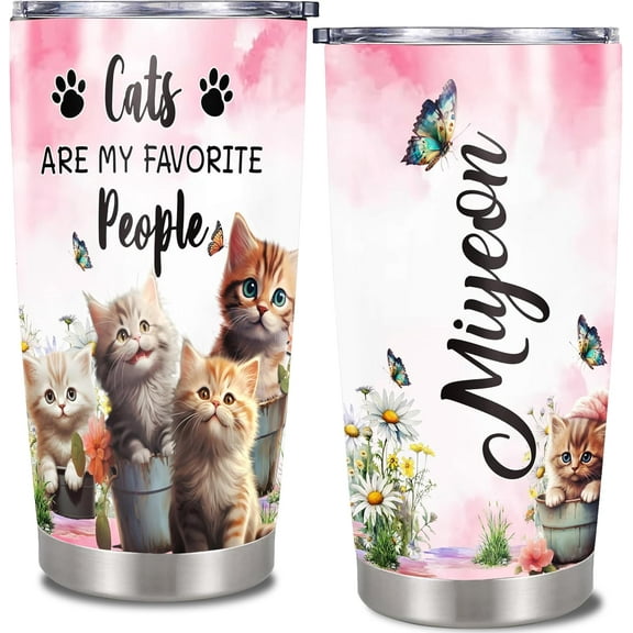 Cat Tumbler Personalized Cute Cats Insulated Cup 20 oz Stainless Steel Travel Coffee Mug Thing Gift For Women Men Pet Lovers Thermos