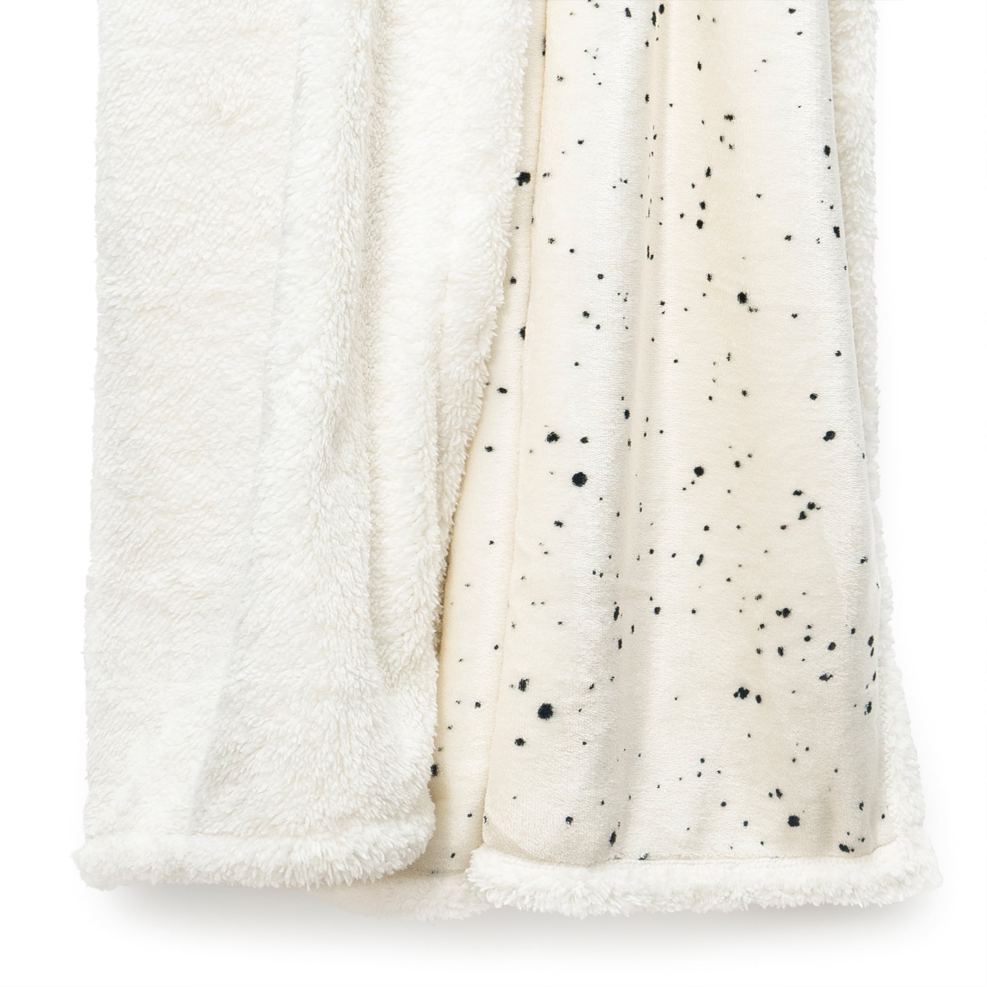 Americanflat 50x60 Printed Fleece and Reverse Sherpa Throw Blanket - Speckle Pattern - Reversible Design - Cozy Comfort for Couch or Bed - White