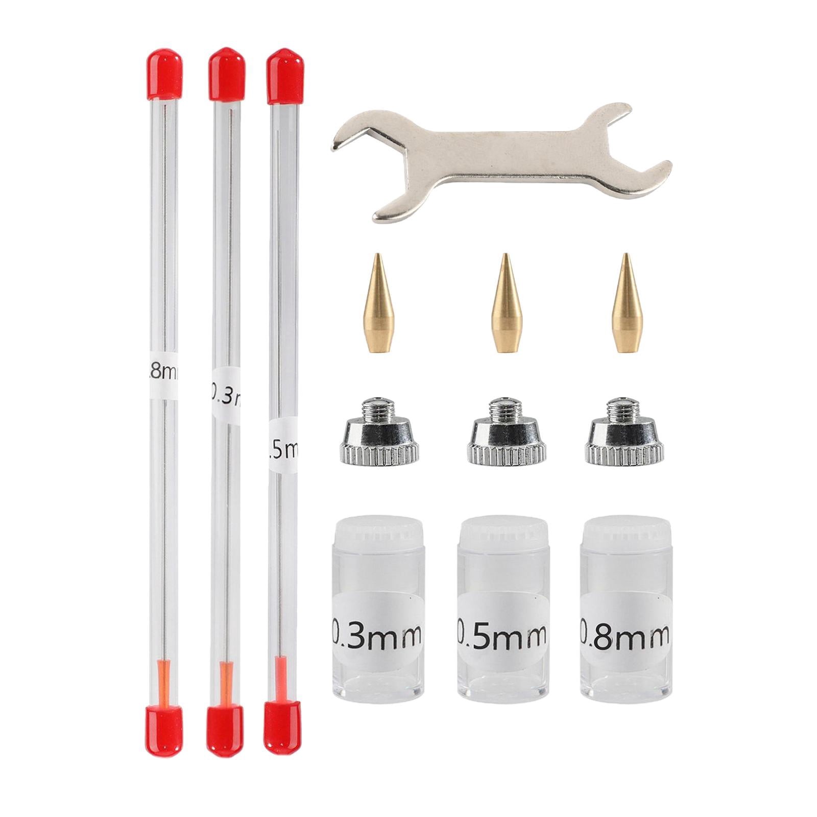 11x 0.3mm 0.5mm 0.8mm Airbrush Kits Accs with Wrench Airbrush Sprayer Accessories Airbrush Nozzle Caps Durable for Replacement Parts