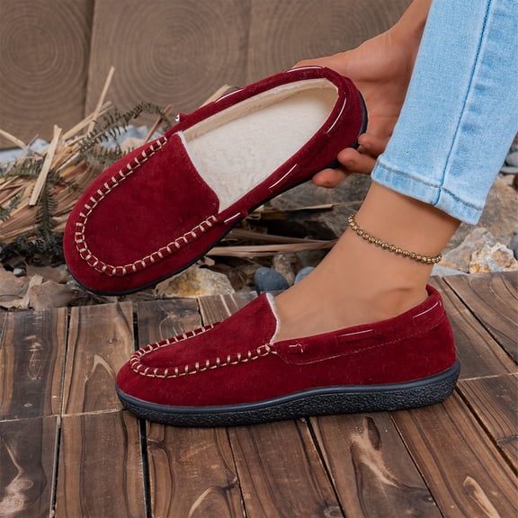 CQONEPT Women Flat Shoes Lightweight Moccasins Lining Work Casual Suede Loafers Slip On Comfy for Indoor Outdoor Leisure Wine 40