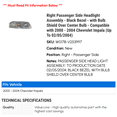 thumbnail image 2 of Right Passenger Side Headlight Assembly - Black Bezel - with Bulb Shield Over Center Bulb - Compatible with 2000 - 2004 Chevy Impala (Up To 02/05/2004) 2001 2002 2003, 2 of 2