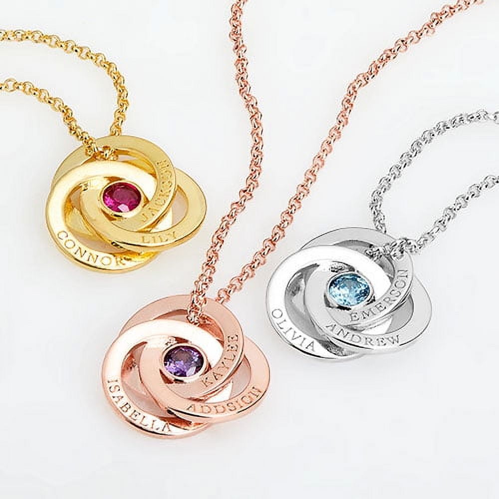 Personalized Planet Women's Sterling Silver Engraved Interlocking Circles with Center BS Necklace
