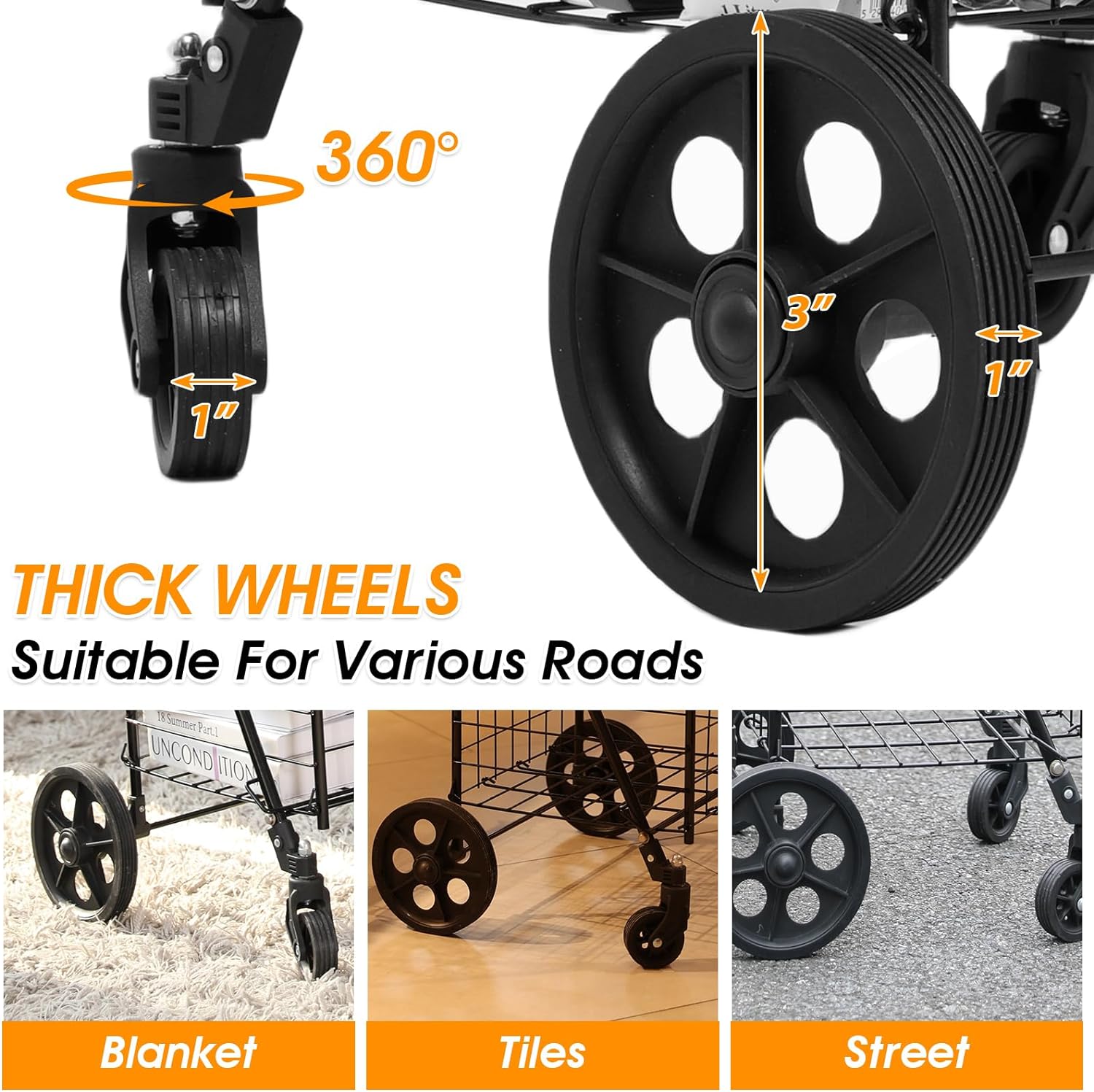Siffler Shopping Cart with Swivel Wheels, Black