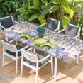 thumbnail image 2 of Blue Purple Floral Table Cloths for 8 Foot Rectangle Tables, Spring Hydrangea Flower Truck Pink Plaid Patio Waterproof Elastic Fitted Tablecloths, Washable Rectangular Table Cover for Camping, 2 of 8