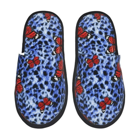 Balery Abstract Colorful Butterflies Slient Indoor Furry Fleece Comfort House Shoes Soft Non-Slip Home Shoes Cotton slippers House Slippers-- Large