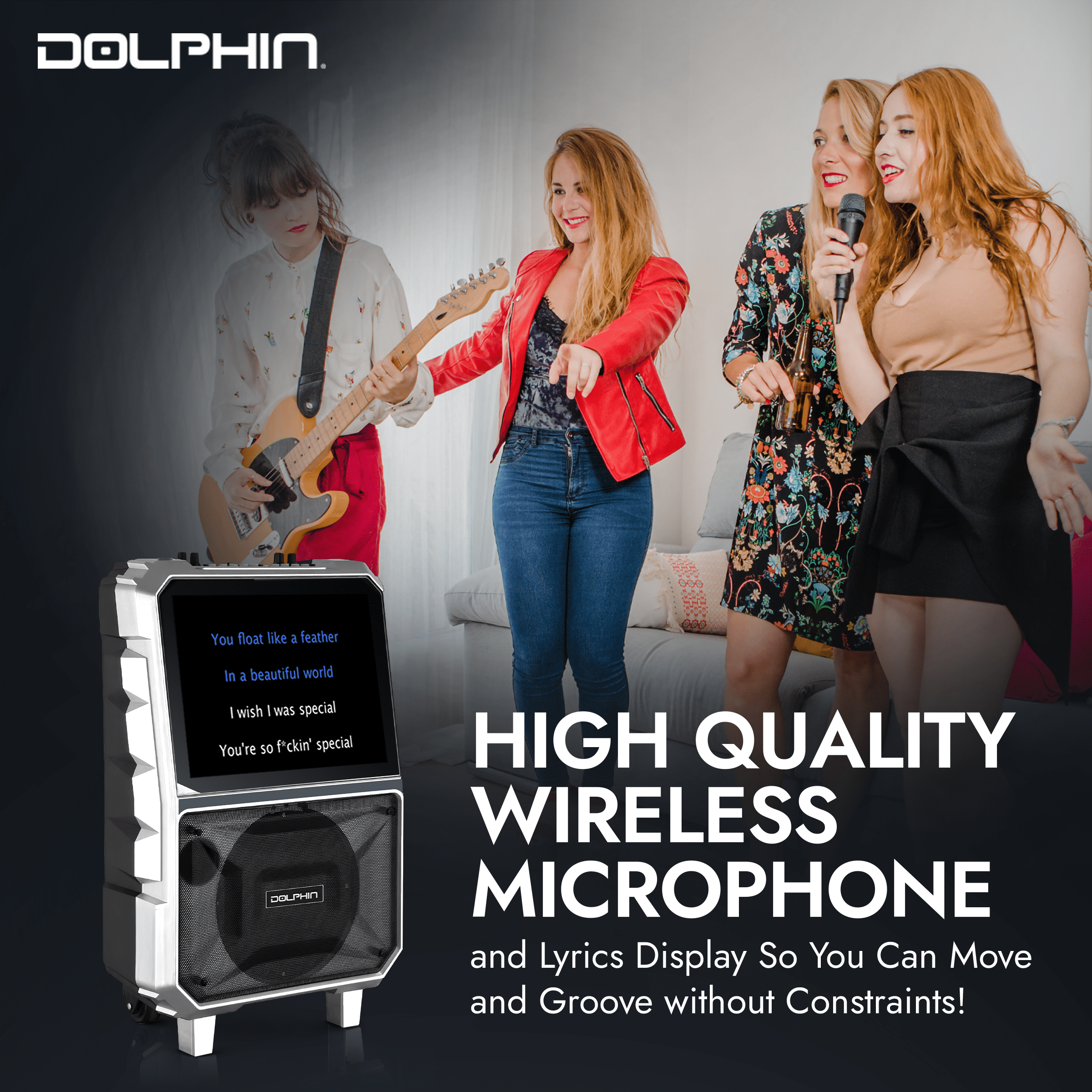 Dolphin Audio KB-85R Bluetooth Portable Karaoke Speaker with 14.1-In. Touch Screen and Wireless Microphone, KB-85R