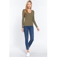 thumbnail image 2 of Saronite Basic Ribbed Knit V Neck Long Sleeve Sweater Top, French Olive (Women's), 2 of 4
