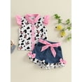 thumbnail image 4 of Hirigin Toddler Baby Girl Cowgirl Outfit Cow Print Western Outfits Ruffle Sleeve Shirt Button Down Tops Belted Denim Shorts Summer Clothes, 4 of 8