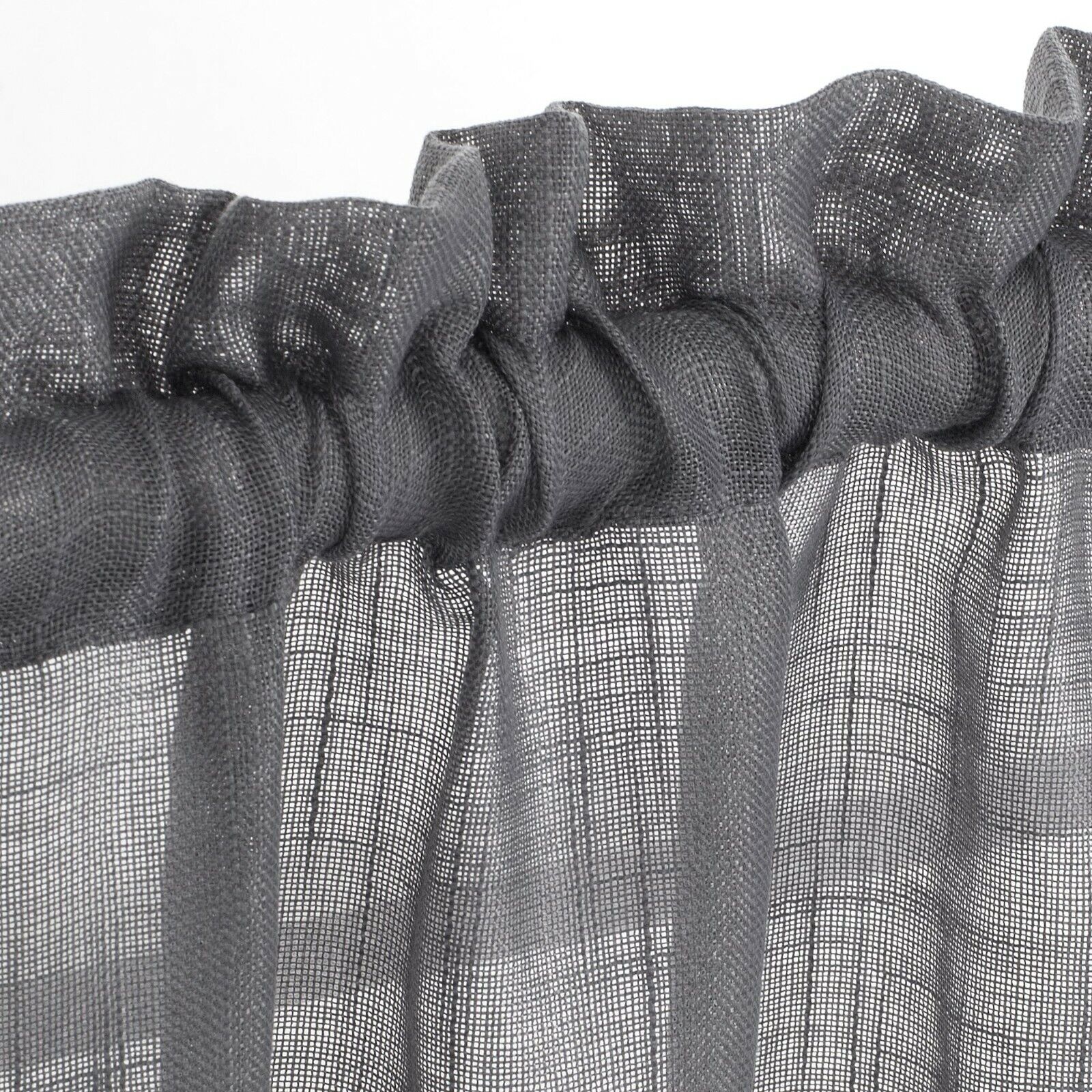 3 Piece Rod Pocket Linen Semi Sheer Kitchen Window Curtain Tiers and Valance Set