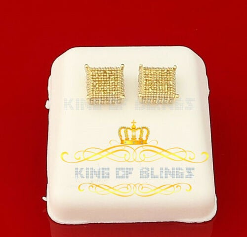 King of Bling's 0.15ct Yellow Diamond 925 Sterling Silver Stud Women's/ Men's Square Earrings