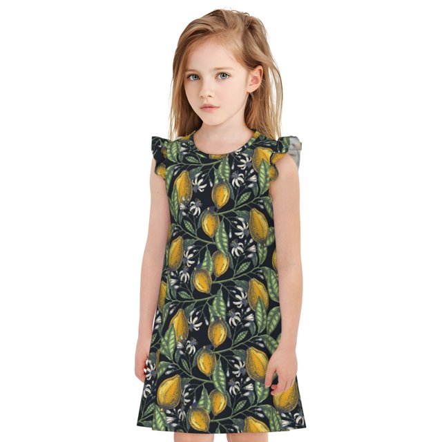 Balery Citrus Fruits Elegant Lemons Camisón de princesa para niñas, pijama de algodón con mangas abullonadas, suave y bonito.-Medium